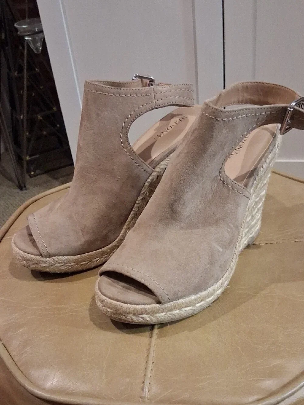 Merona Taupe Suede Open-Toe Ankle Strap Espadrille Wedges